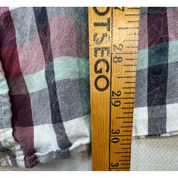 Woolrich Mens Plaid Short Sleeve Button-Up Shirt L Burgendy Green - Picture 8 of 14